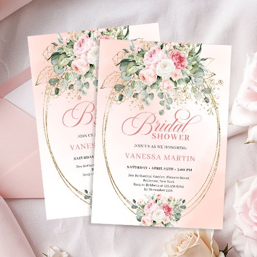 Modern Blush Pink Rose Gold Bridal Shower Card 招待状