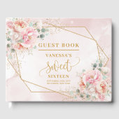 Modern Blush Pink Sage Gold Floral Sweet Sixteen ゲストブック (正面)