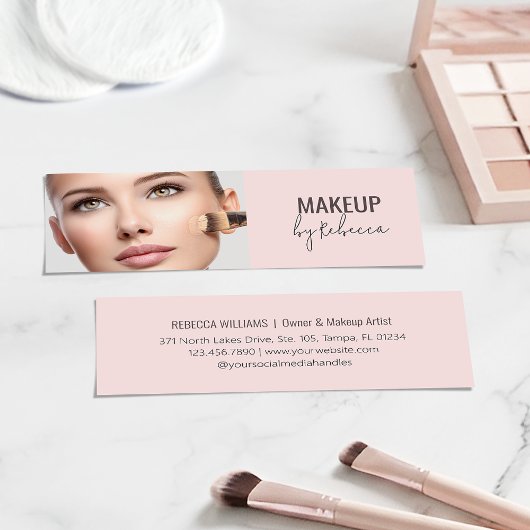 Modern Blush Pink Script Font Makeup Artist Photo スキニー名刺
