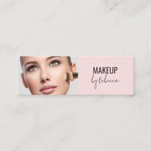 Modern Blush Pink Script Font Makeup Artist Photo スキニー名刺 (正面)