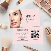 Modern Blush Pink Script Font QR Code Photo Makeup 名刺