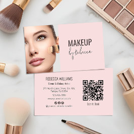 Modern Blush Pink Script Font QR Code Photo Makeup 名刺