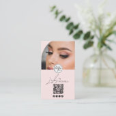 Modern Blush Pink Script Logo QR Code Photo Lashes 名刺 (スタンド正面)