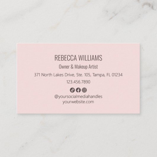 Modern Blush Pink Social Icons 3 Photo Makeup 名刺 (裏面)