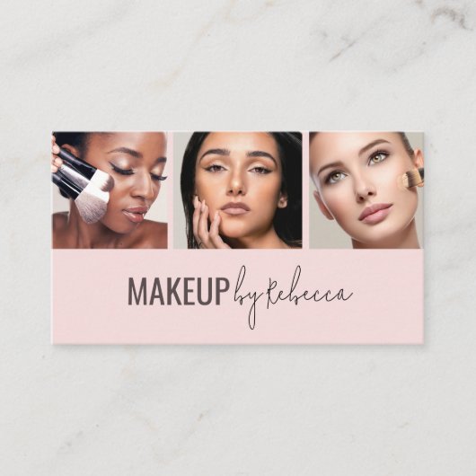 Modern Blush Pink Social Icons 3 Photo Makeup 名刺 (正面)
