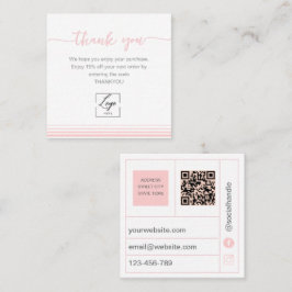 Modern Blush pink Thank You Card Order Inser スクエア名刺