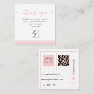 Modern Blush pink Thank You Card Order Inser スクエア名刺