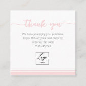 Modern Blush pink Thank You Card Order Inser スクエア名刺 (正面)
