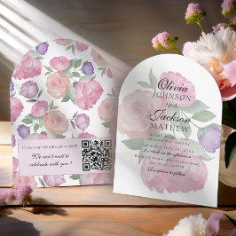 Modern Blush Pink Watercolor Floral Wedding 招待状