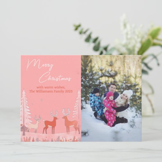 Modern Blush Pink Watercolor Photo Christmas   シーズンカード (スタンド正面)