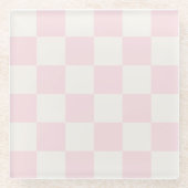 Modern Blush Pink White Checkered ガラスコースター (正面)