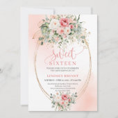 Modern Blush Rose Gold Floral Sweet Sixteen Card 招待状 (正面)