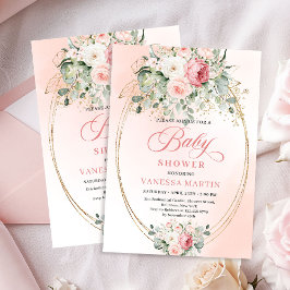 Modern Blush Rose Gold Girl Baby Shower Invitation 招待状