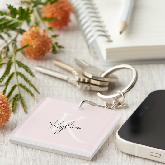 Modern Blush Rose Personalized Monogram Name - キーホルダー (正面右)