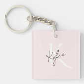 Modern Blush Rose Personalized Monogram Name - キーホルダー (正面)