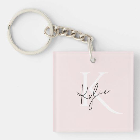 Modern Blush Rose Personalized Monogram Name -  キーホルダー (正面)