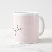 Modern Blush Rose Personalized Monogram Name -  ジャンボコーヒーマグカップ (正面右)