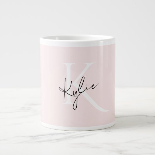 Modern Blush Rose Personalized Monogram Name -  ジャンボコーヒーマグカップ (正面)