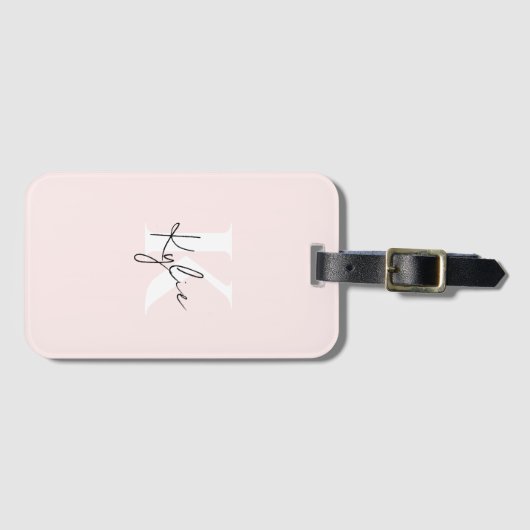 Modern Blush Rose Personalized Monogram Name -  ラゲッジタグ (正面横)