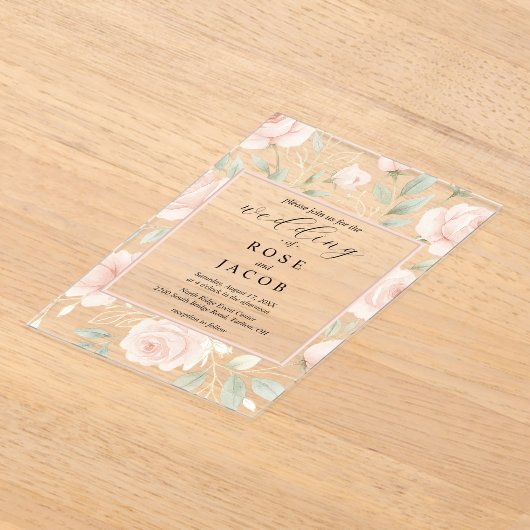 Modern Blush Roses Acrylic Wedding Invitation アクリル招待状 (レイダウン)