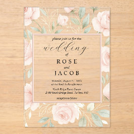 Modern Blush Roses Acrylic Wedding Invitation アクリル招待状