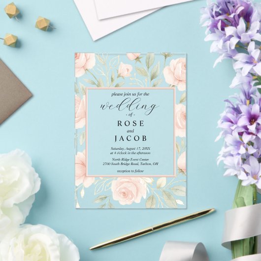 Modern Blush Roses Acrylic Wedding Invitation アクリル招待状 (インサイチュ (ウェディング))