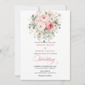 Modern Blush Roses Gold Frame Wedding Invitation 招待状 (正面)