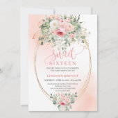 Modern Blush Roses Sweet Sixteen Birthday Invite 招待状 (正面)