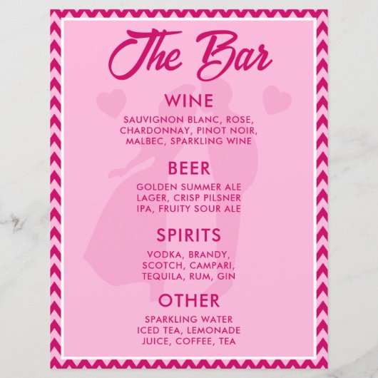 Modern BlushPink Chevron Bar Menu Wedding Tabletop (裏面)