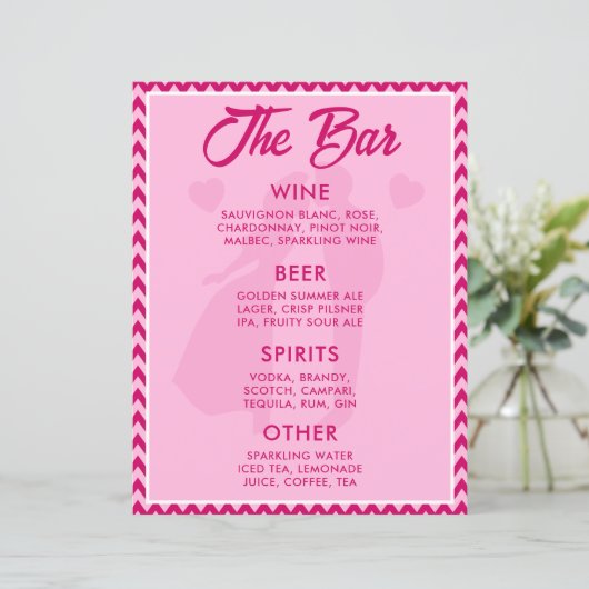 Modern BlushPink Chevron Bar Menu Wedding Tabletop (スタンド正面)