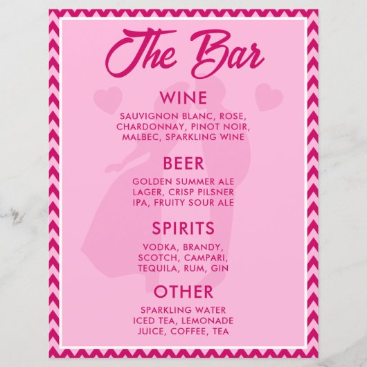 Modern BlushPink Chevron Bar Menu Wedding Tabletop (正面)