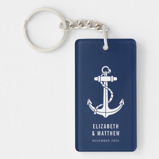 Modern Boat Anchor Beach Wedding Custom キーホルダー (正面)