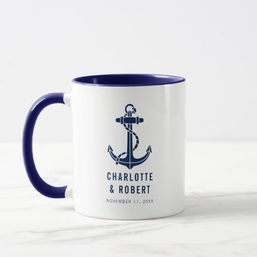 Modern Boat Anchor Beach Wedding Favor マグカップ (左)