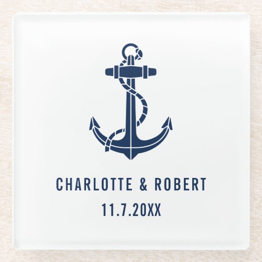 Modern Boat Anchor Beach Wedding Groomsmen ガラスコースター (正面)