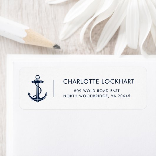 Modern Boat Anchor Nautical Return Address ラベル (インサイチュ)
