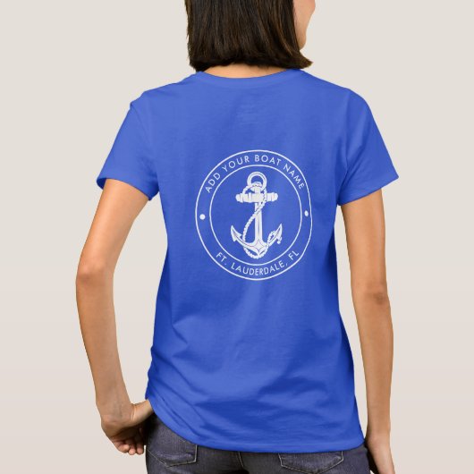 Modern Boat Name Nautical Anchor Matching Vacation Tシャツ (裏面)