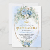 Modern Bohemian Blue Floral Quinceañera Digital  招待状 (正面)