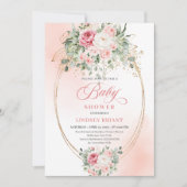 Modern Bohemian Blush Floral Gold Baby Shower 招待状 (正面)