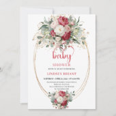 Modern Bohemian Burgundy White Gold Baby Shower  招待状 (正面)