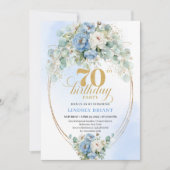 Modern Bohemian Dusty Blue Peonies 70th Birthday 招待状 (正面)