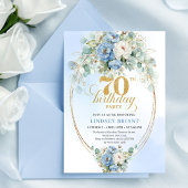 Modern Bohemian Dusty Blue Peonies 70th Birthday 招待状