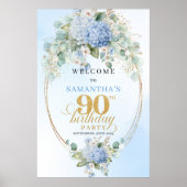 Modern Bohemian Hydrangeas 90th Birthday Welcome ポスター (正面)