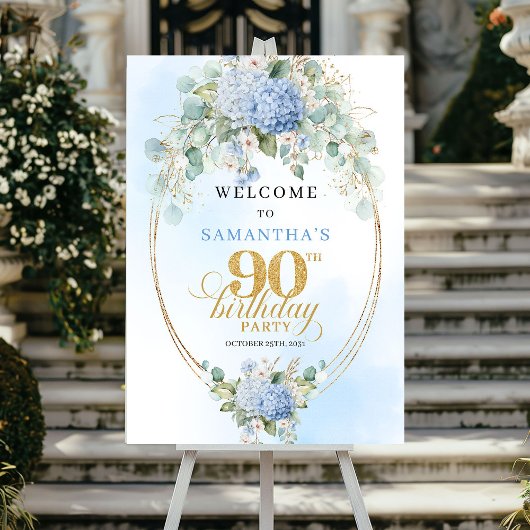 Modern Bohemian Hydrangeas 90th Birthday Welcome ポスター