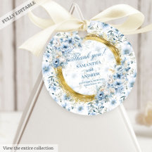 Modern Bohemian Pastel Blue Gold Wedding Gift Tag