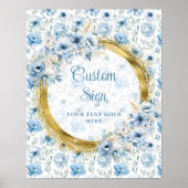 Modern Bohemian Pastel Blue Gold Wedding Tabletop ポスター (正面)