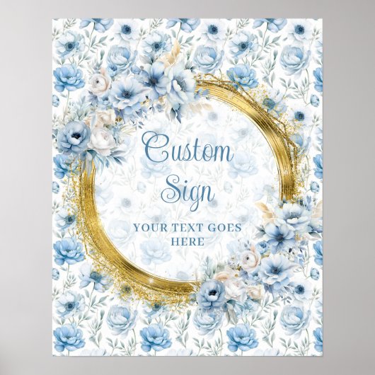 Modern Bohemian Pastel Blue Gold Wedding Tabletop ポスター (正面)
