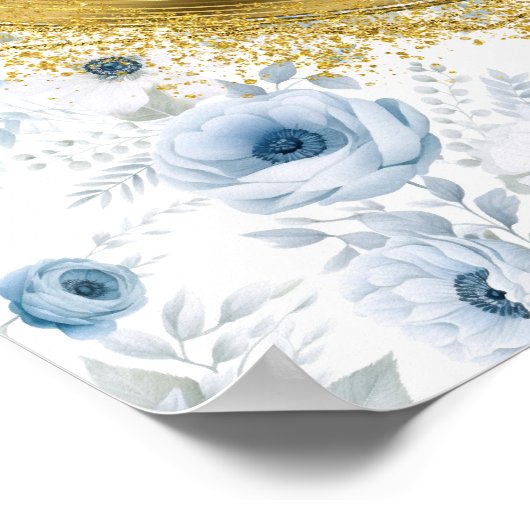 Modern Bohemian Pastel Blue Gold Wedding Tabletop ポスター (角)