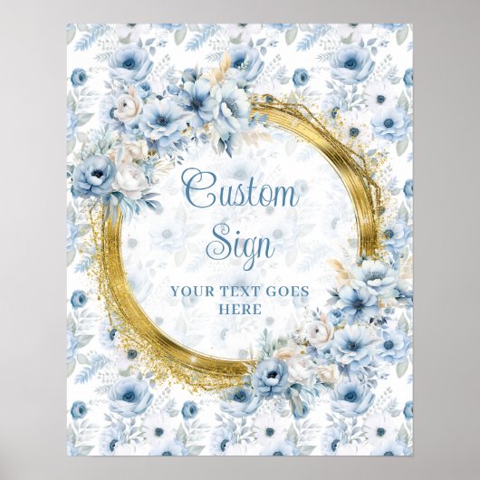 Modern Bohemian Pastel Blue Gold Wedding Tabletop ポスター (正面)