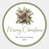 Modern Bohemian Rustic Holiday Gift Wrap Sticker ラウンドシール (正面)