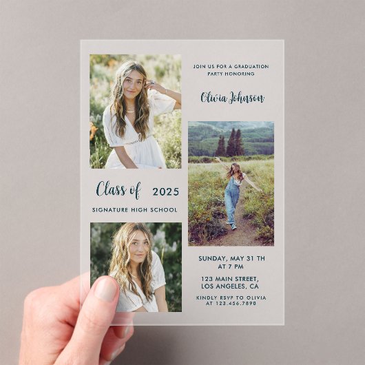 Modern Boho 3 Photo Graduation  アクリル招待状 (インサイチュ (ポータブル))